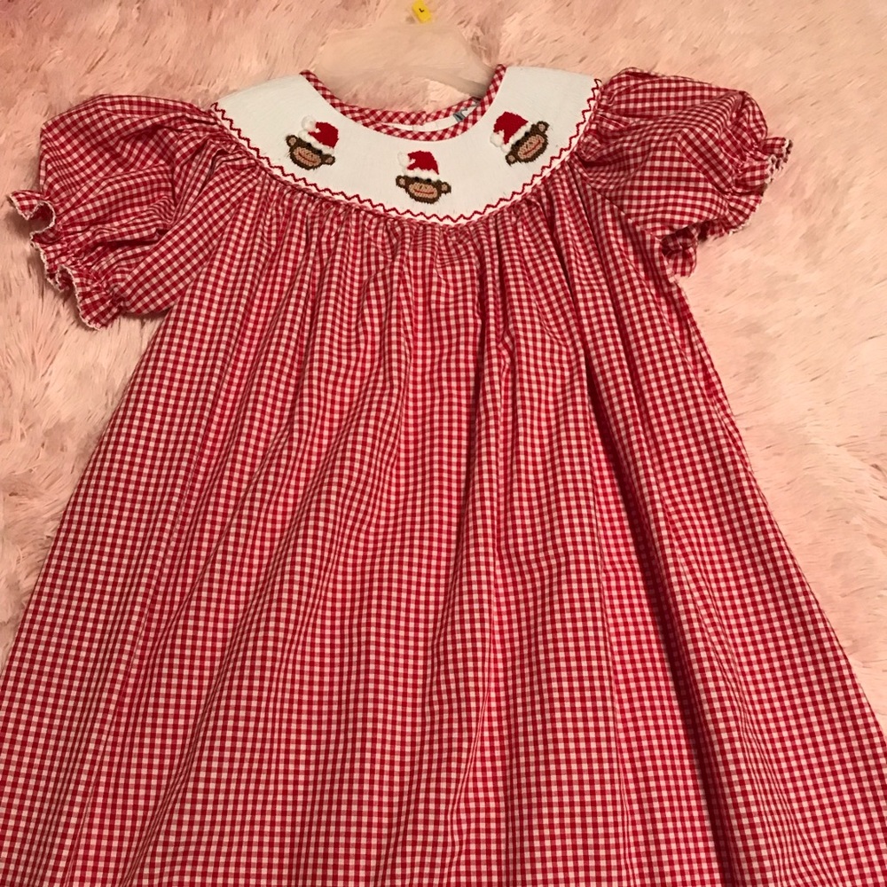 Smocked monkey Christmas dress